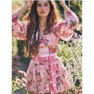LoveShackFancy Ambrosia Mini Dress in Pink Desert Floral